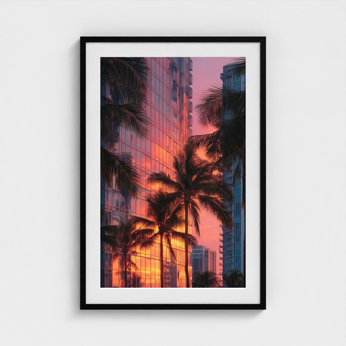 golden-hour-reflections-on-miami-modernist-high 24x36-black frame frame