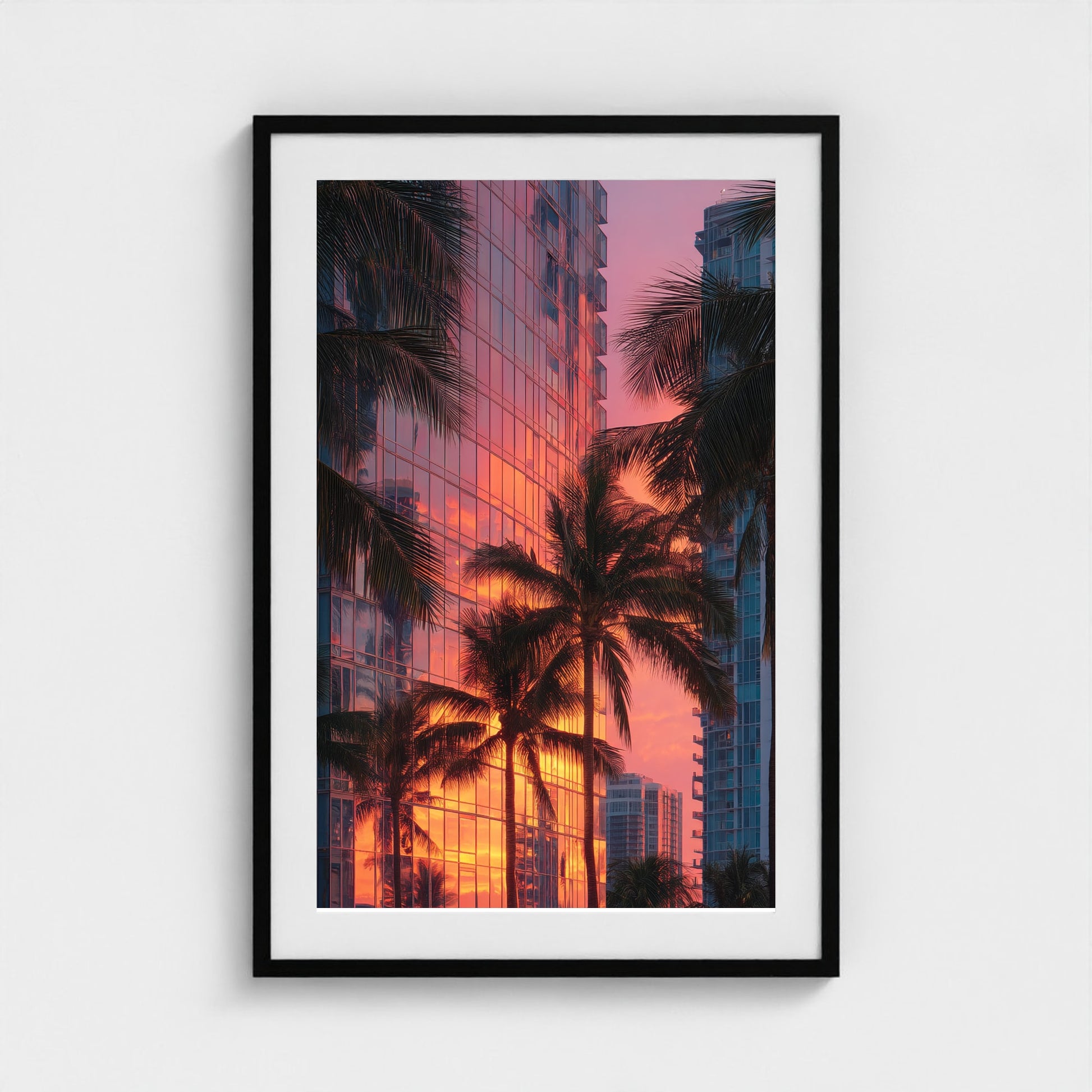golden-hour-reflections-on-miami-modernist-high 24x36-black frame frame