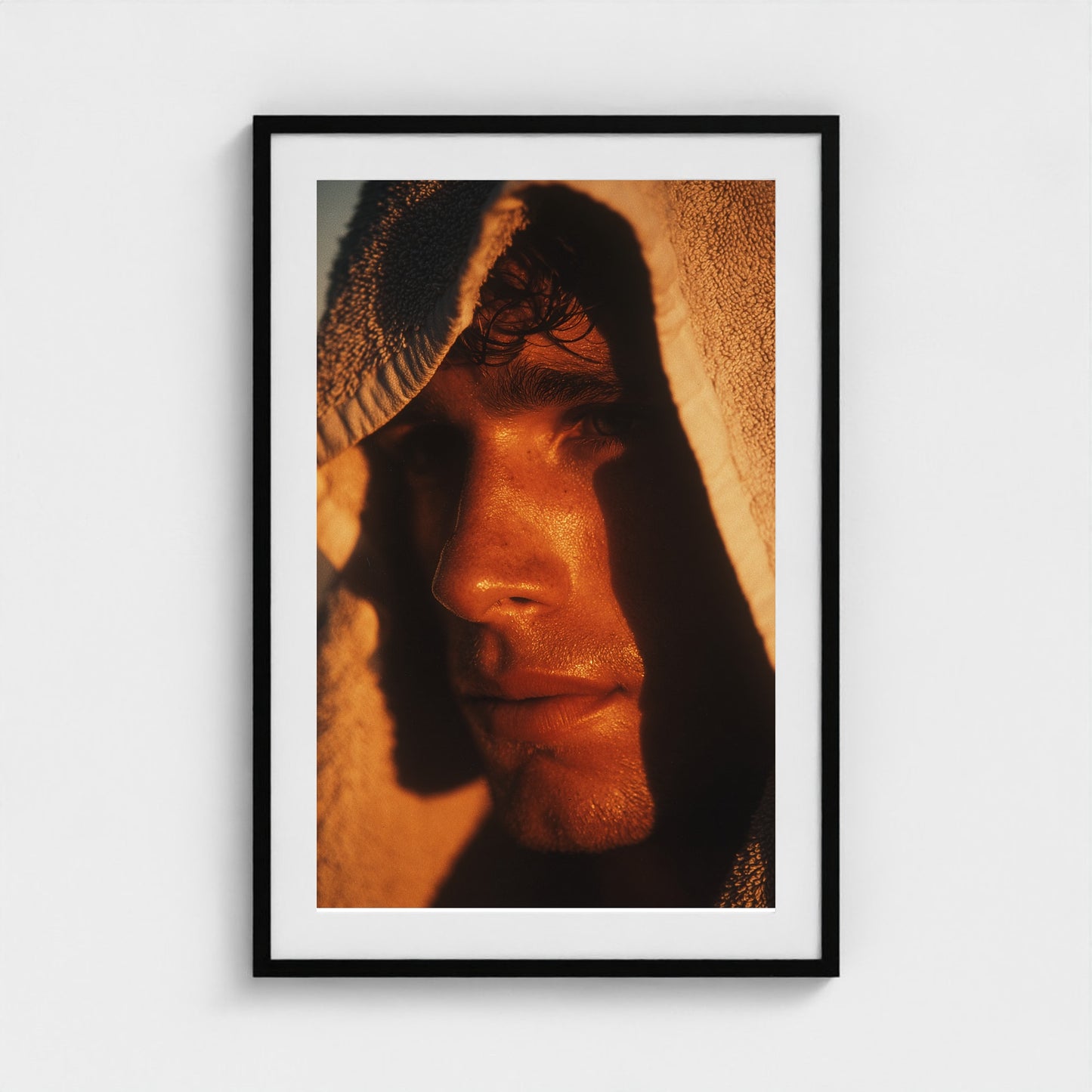 portrait-of-man-with-towel-over-shoulder-cinemat 24x36-black frame frame