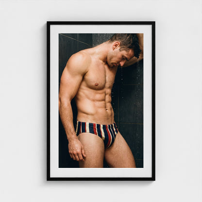 2026 03 12 20 42 00 Striped Brief Shower 24x36-black frame — Fire Island Modern