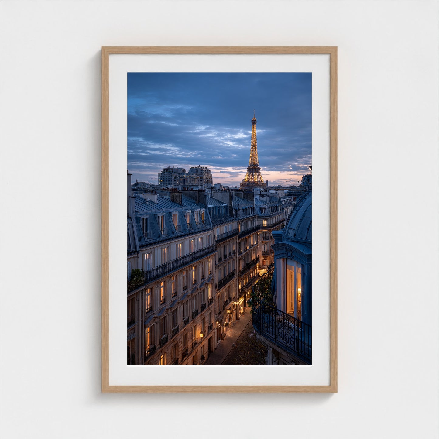 parisian-zinc-rooftops-at-blue-hour-distant-towe 24x36-natural frame frame