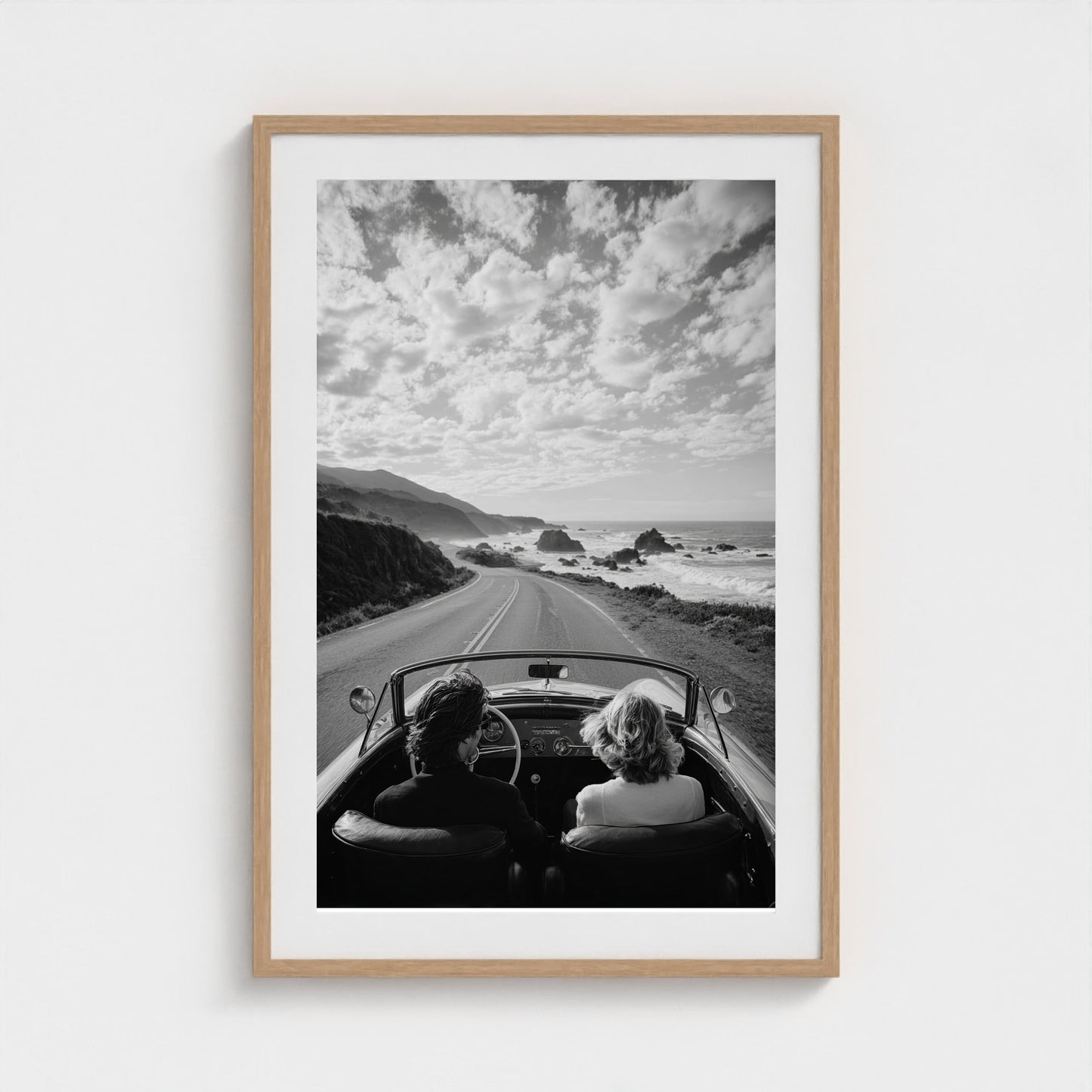 candid-couple-driving-vintage-convertible-along 24x36-natural frame frame
