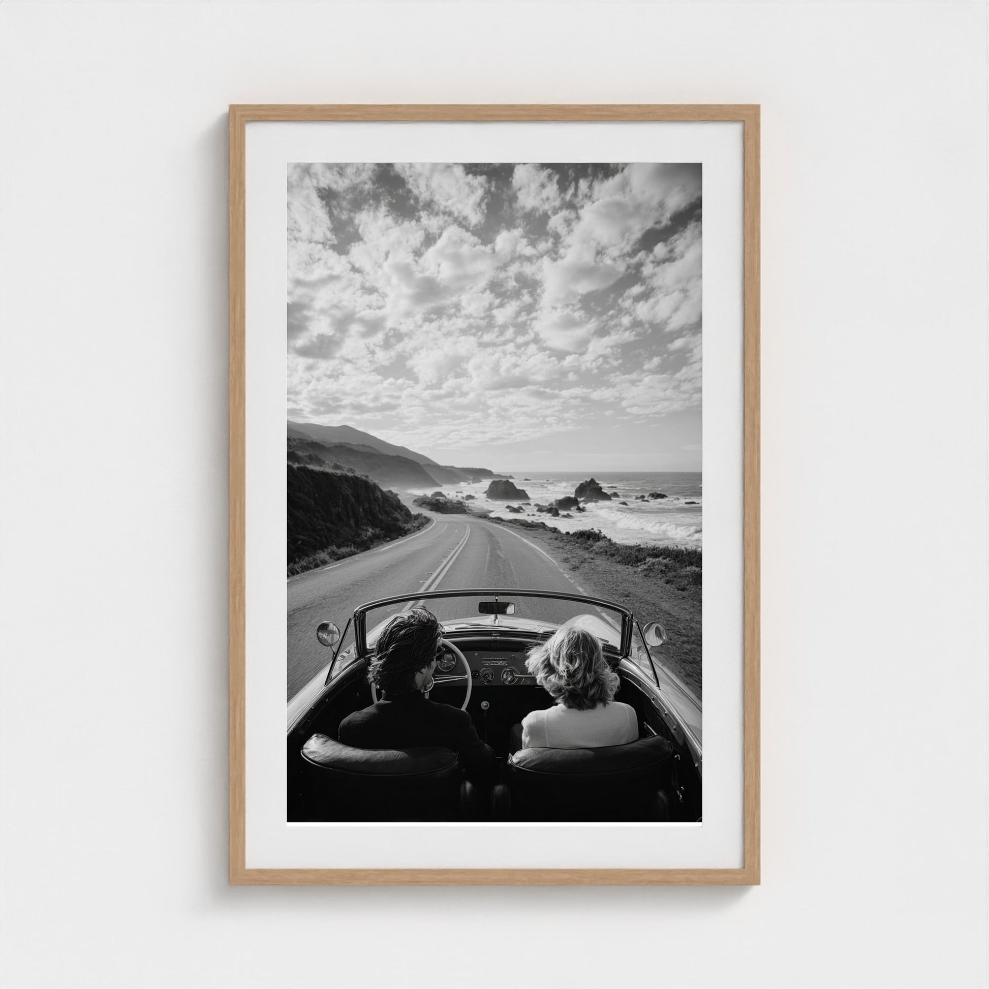 candid-couple-driving-vintage-convertible-along 24x36-natural frame frame