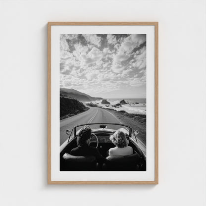 candid-couple-driving-vintage-convertible-along 24x36-natural frame frame