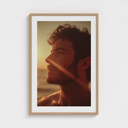 portrait-of-man-gazing-out-at-ocean-polaroid-sty 24x36-natural frame frame