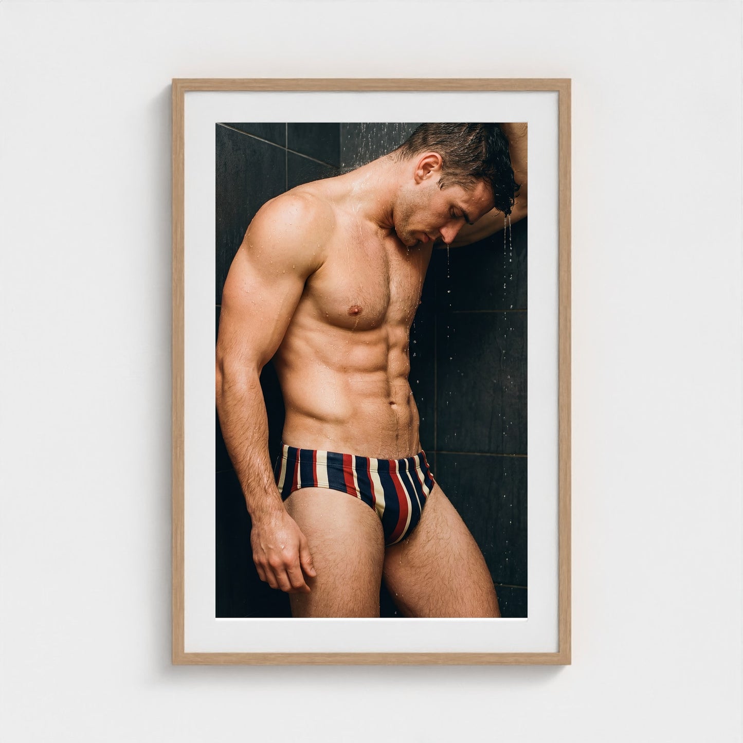 2026 03 12 20 42 00 Striped Brief Shower 24x36-natural frame — Fire Island Modern