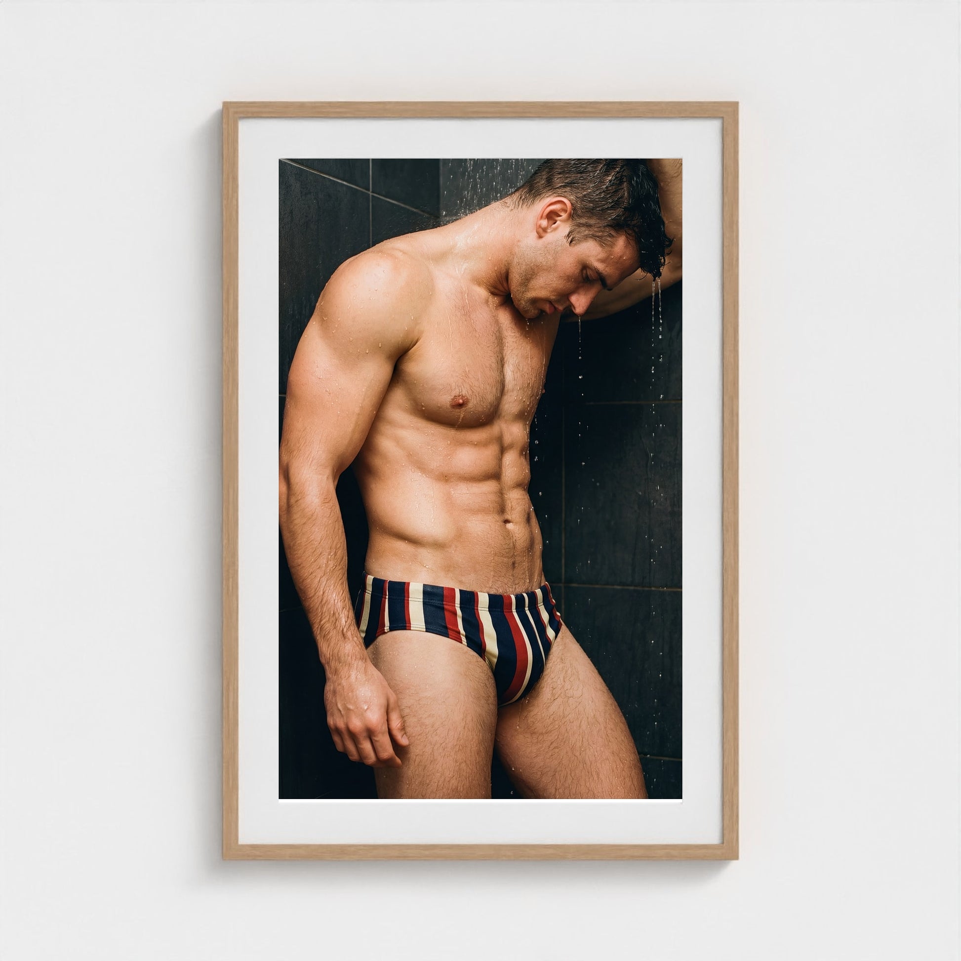 2026 03 12 20 42 00 Striped Brief Shower 24x36-natural frame — Fire Island Modern