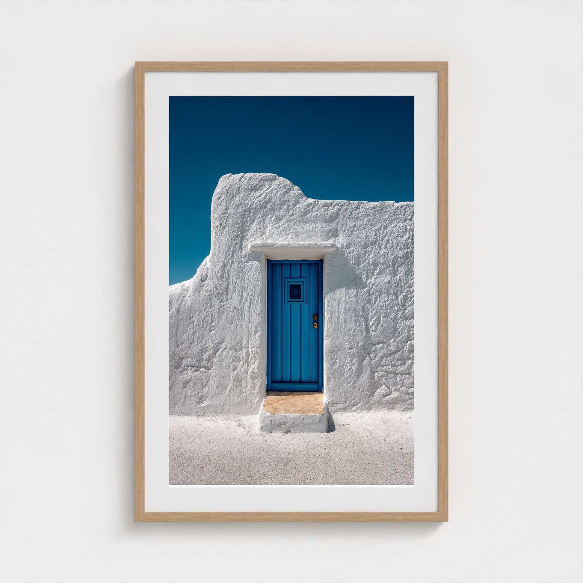 single-cycladic-blue-door-set-in-smooth-white-pl 24x36-natural frame frame