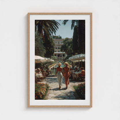 sunlit-italian-villa-garden-fashionable-women-in 24x36-natural frame frame