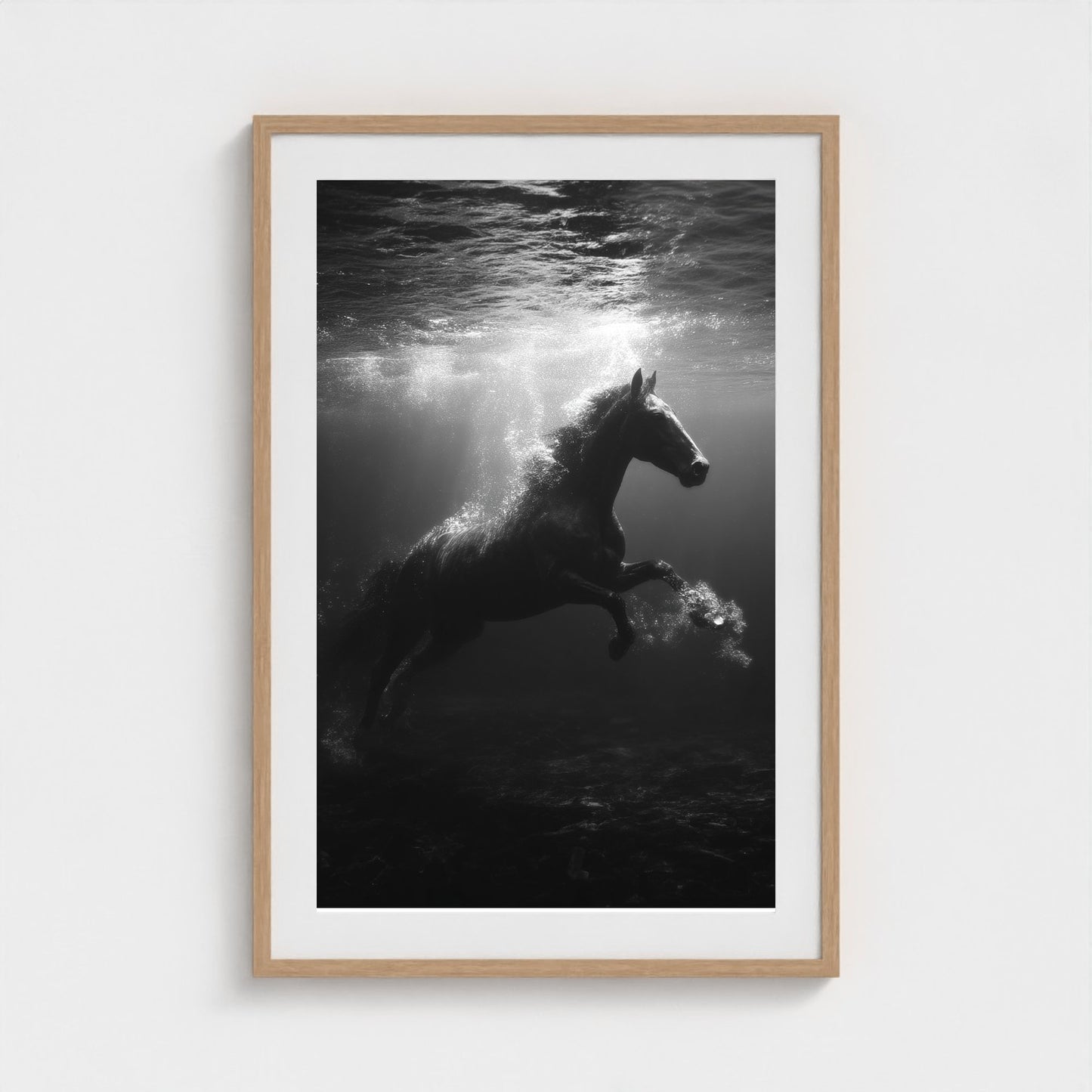 surreal-underwater-scene-of-horse-suspended-mid 24x36-natural frame frame