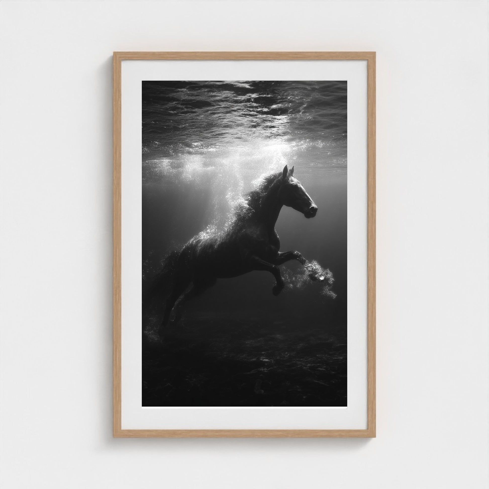 surreal-underwater-scene-of-horse-suspended-mid 24x36-natural frame frame
