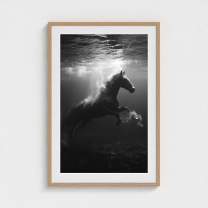 surreal-underwater-scene-of-horse-suspended-mid 24x36-natural frame frame