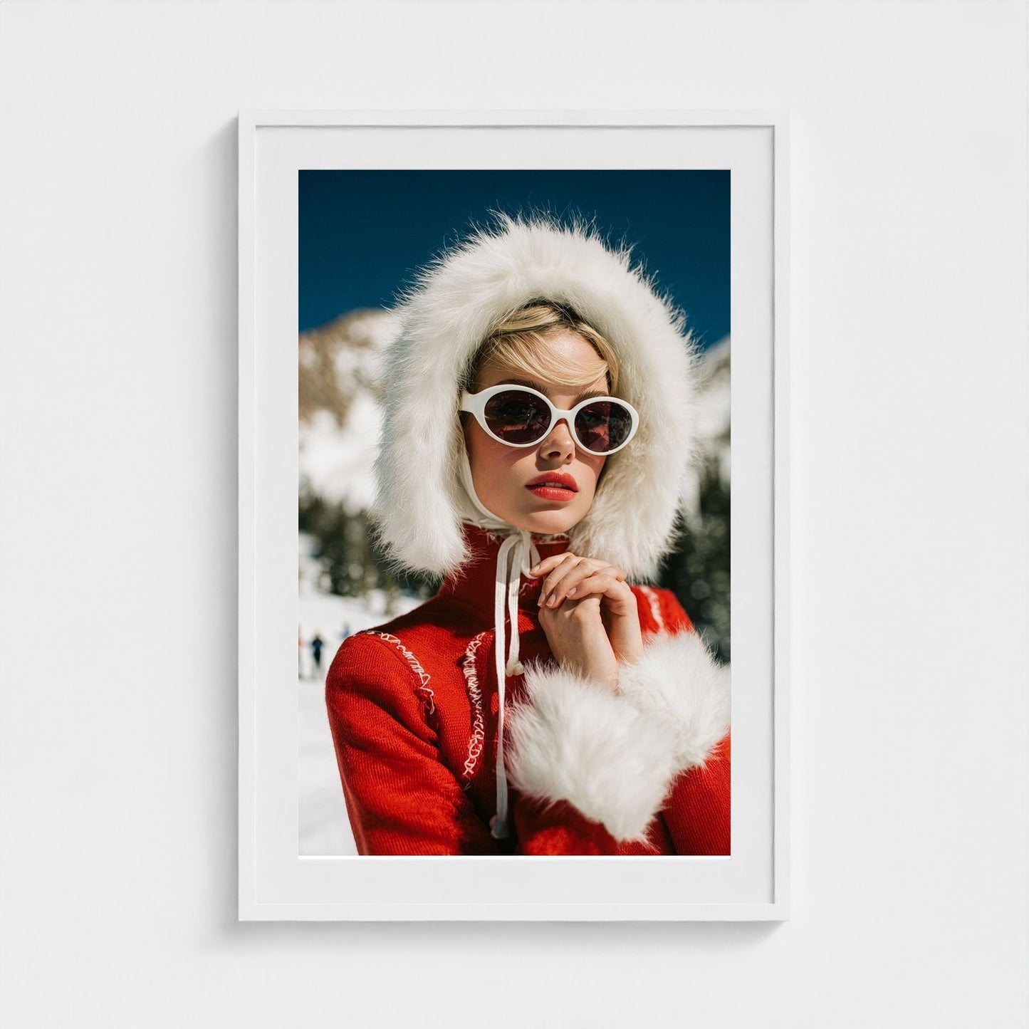 fashion-editorial-of-glamorous-woman-in-red-1960 24x36-white frame frame