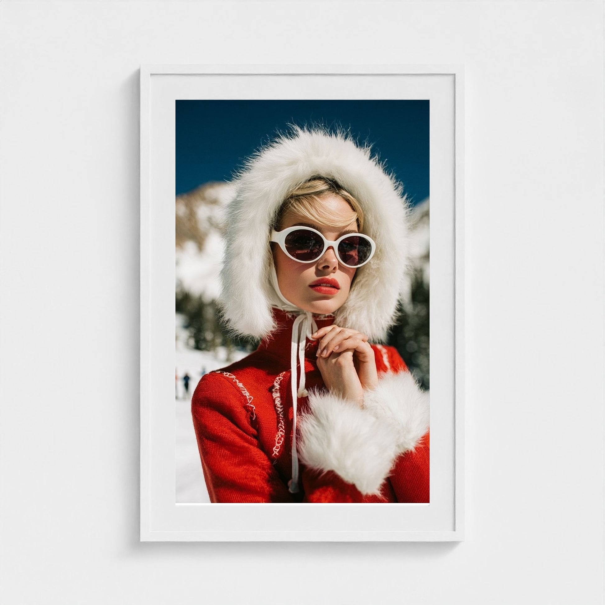 fashion-editorial-of-glamorous-woman-in-red-1960 24x36-white frame frame