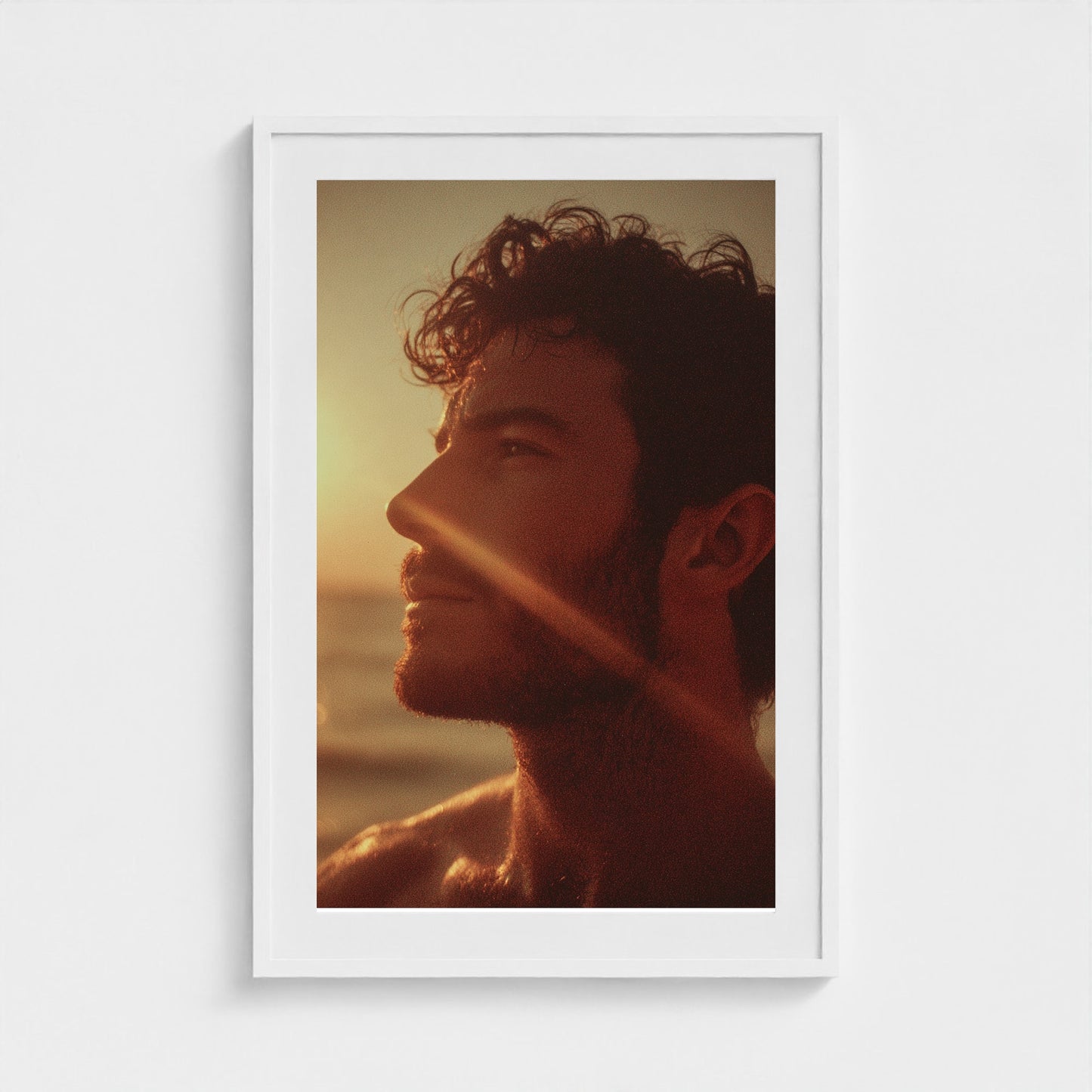 portrait-of-man-gazing-out-at-ocean-polaroid-sty 24x36-white frame frame