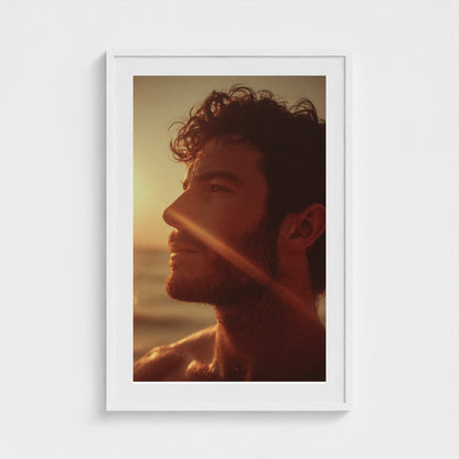 portrait-of-man-gazing-out-at-ocean-polaroid-sty 24x36-white frame frame
