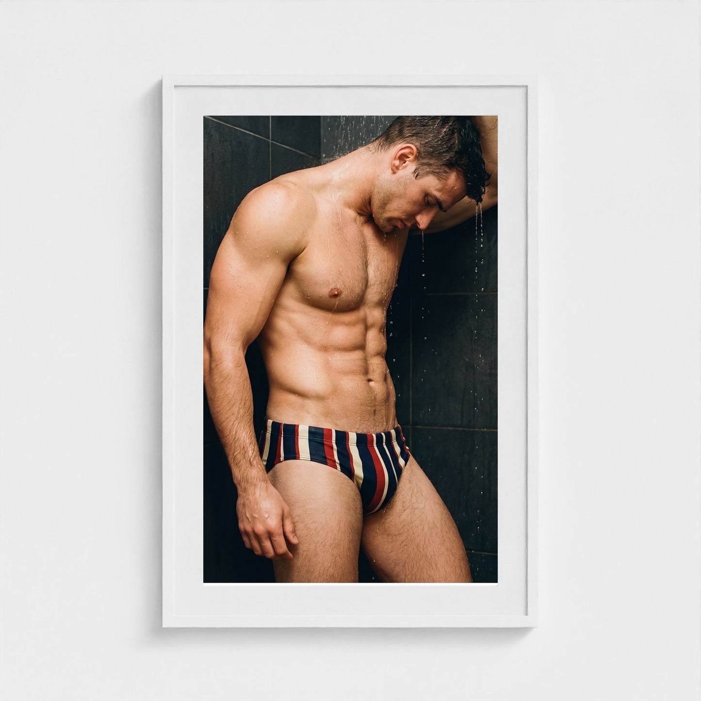 2026 03 12 20 42 00 Striped Brief Shower 24x36-white frame — Fire Island Modern