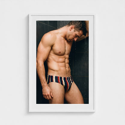 2026 03 12 20 42 00 Striped Brief Shower 24x36-white frame — Fire Island Modern
