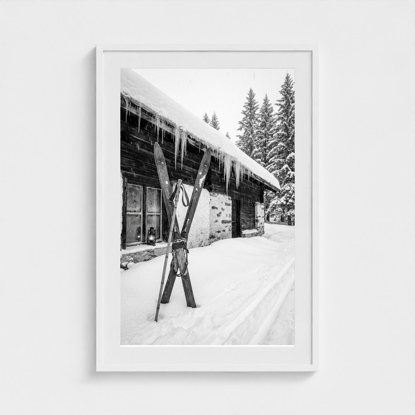 bw-gone-skiing 24x36-white frame frame
