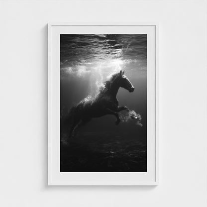 surreal-underwater-scene-of-horse-suspended-mid 24x36-white frame frame