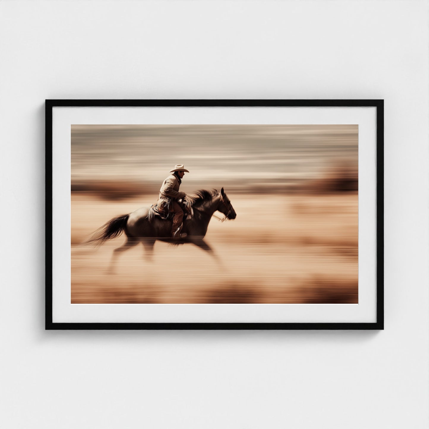 horse-galloping-with-cowboy-in-motion-blur-dramati-a6b5d3dc- 36x24-black frame frame