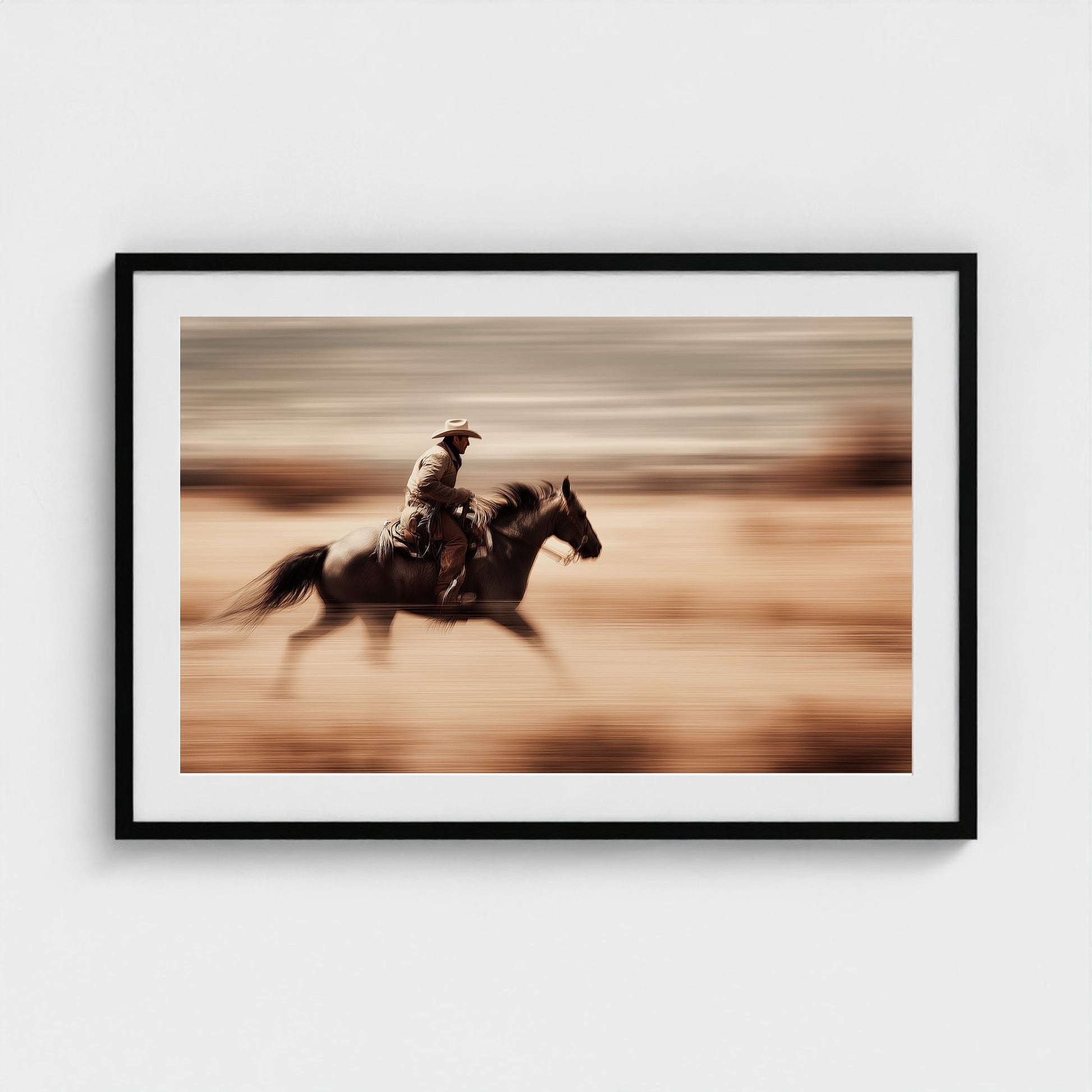 horse-galloping-with-cowboy-in-motion-blur-dramati-a6b5d3dc- 36x24-black frame frame