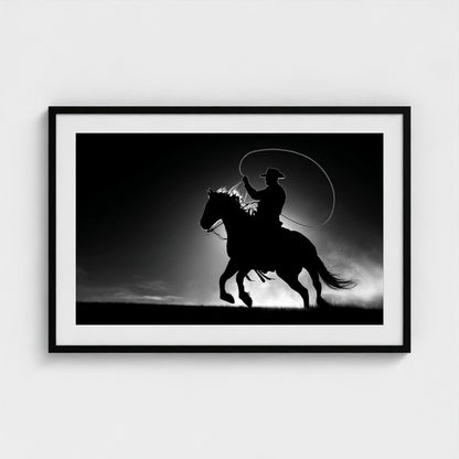 black-and-white-minimalist-realistic-cowboy-lass 36x24-black frame frame