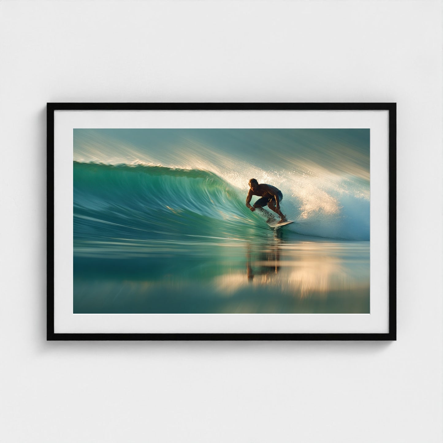 surfer-riding-clean-glassy-wave-blurred-motion-p 36x24-black frame frame