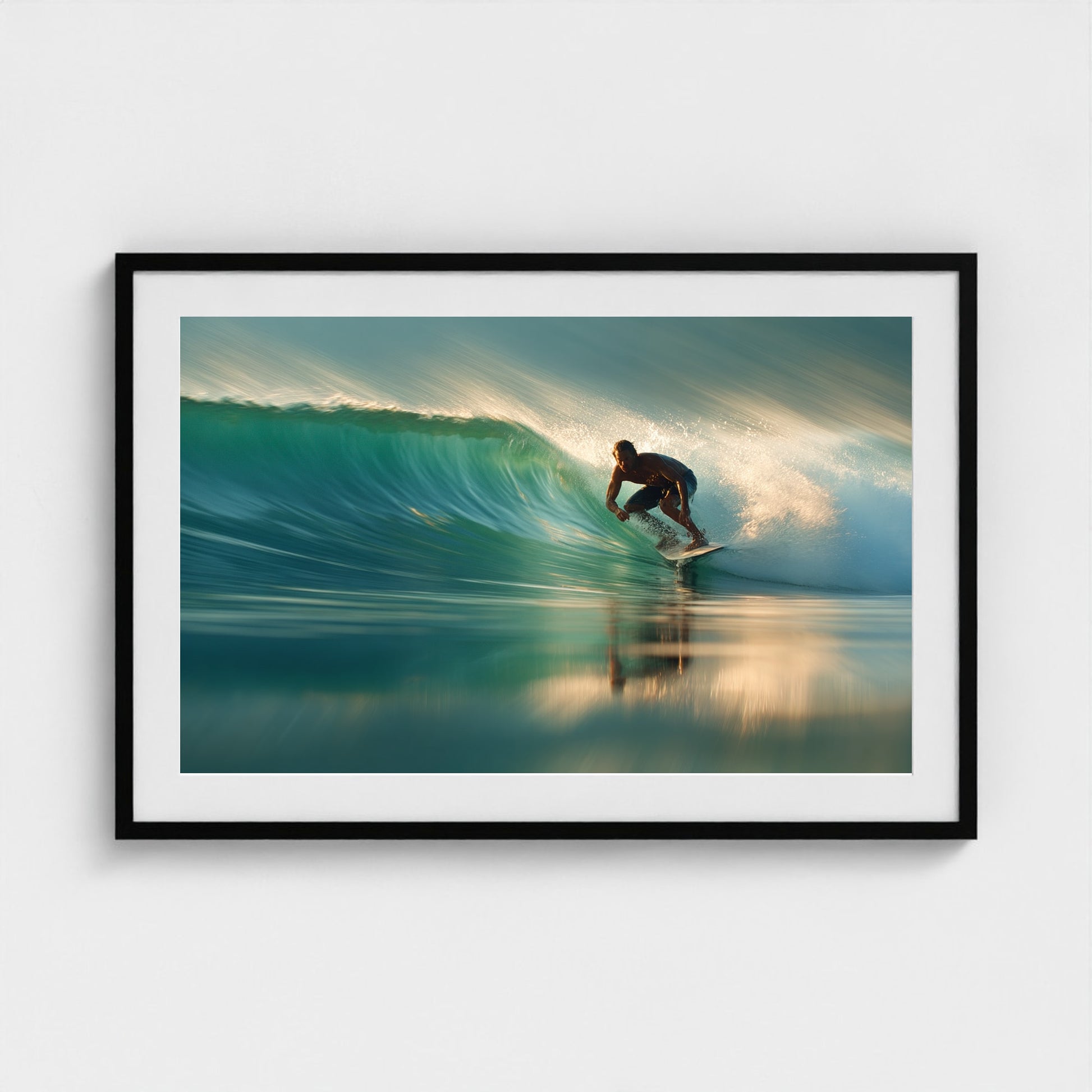 surfer-riding-clean-glassy-wave-blurred-motion-p 36x24-black frame frame