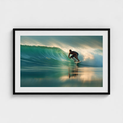 surfer-riding-clean-glassy-wave-blurred-motion-p 36x24-black frame frame