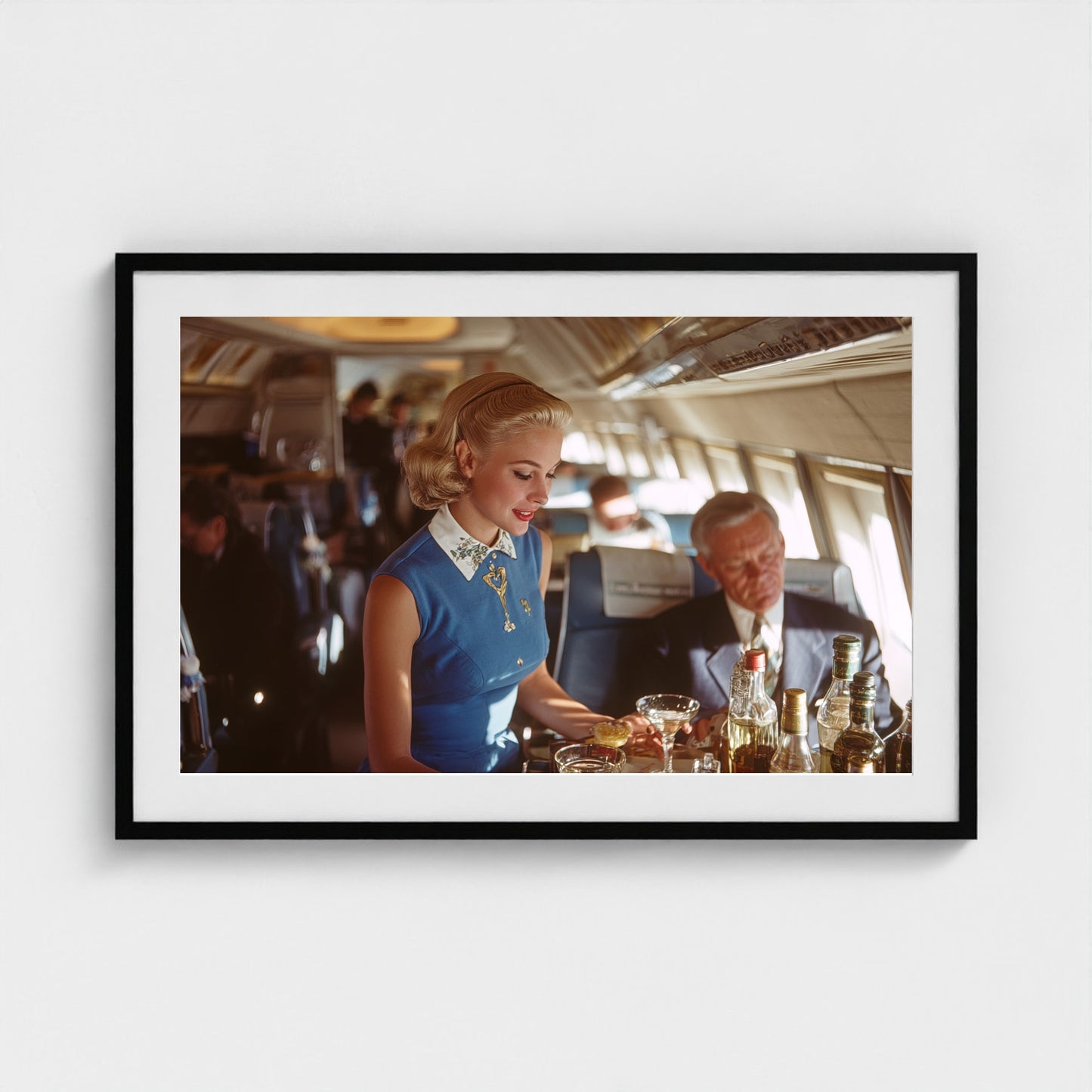 inside-pan-am-cabin-1958-glamorous-stewardess-se 36x24-black frame frame