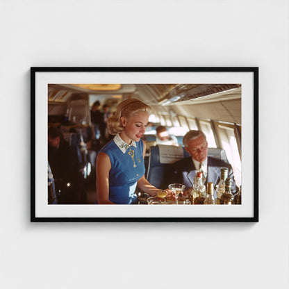 inside-pan-am-cabin-1958-glamorous-stewardess-se 36x24-black frame frame