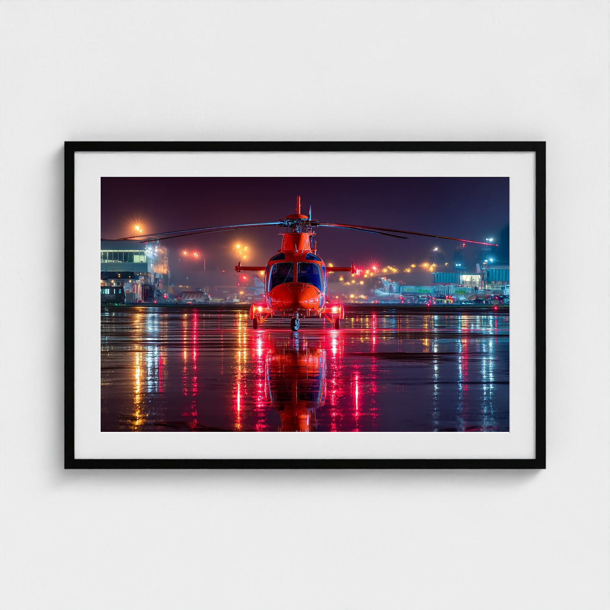 night-apron-with-reflections-wet-runway-reflecti 36x24-black frame frame