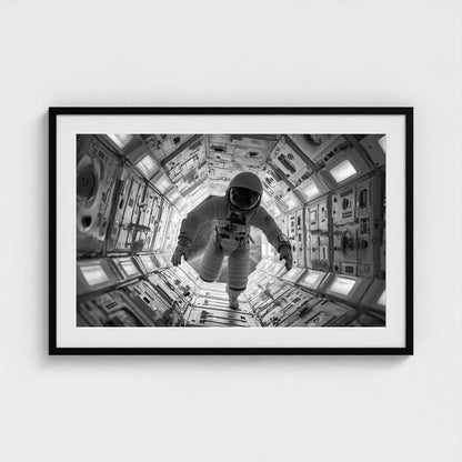 astronaut-floating-into-airlock-kubrick-one-poin 36x24-black frame frame