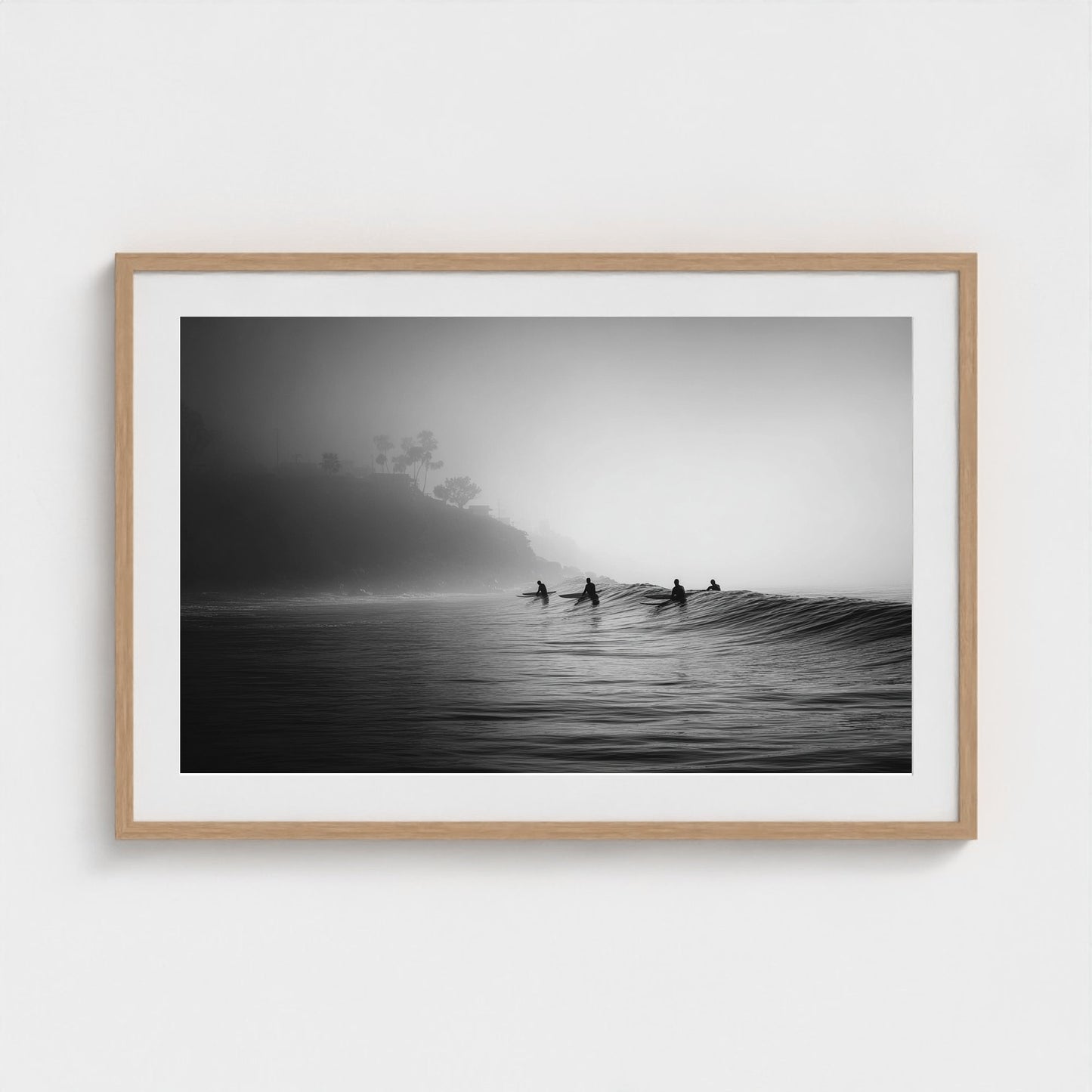 quiet-early-morning-surf-lineup-fog-rolling-acro 36x24-natural frame frame