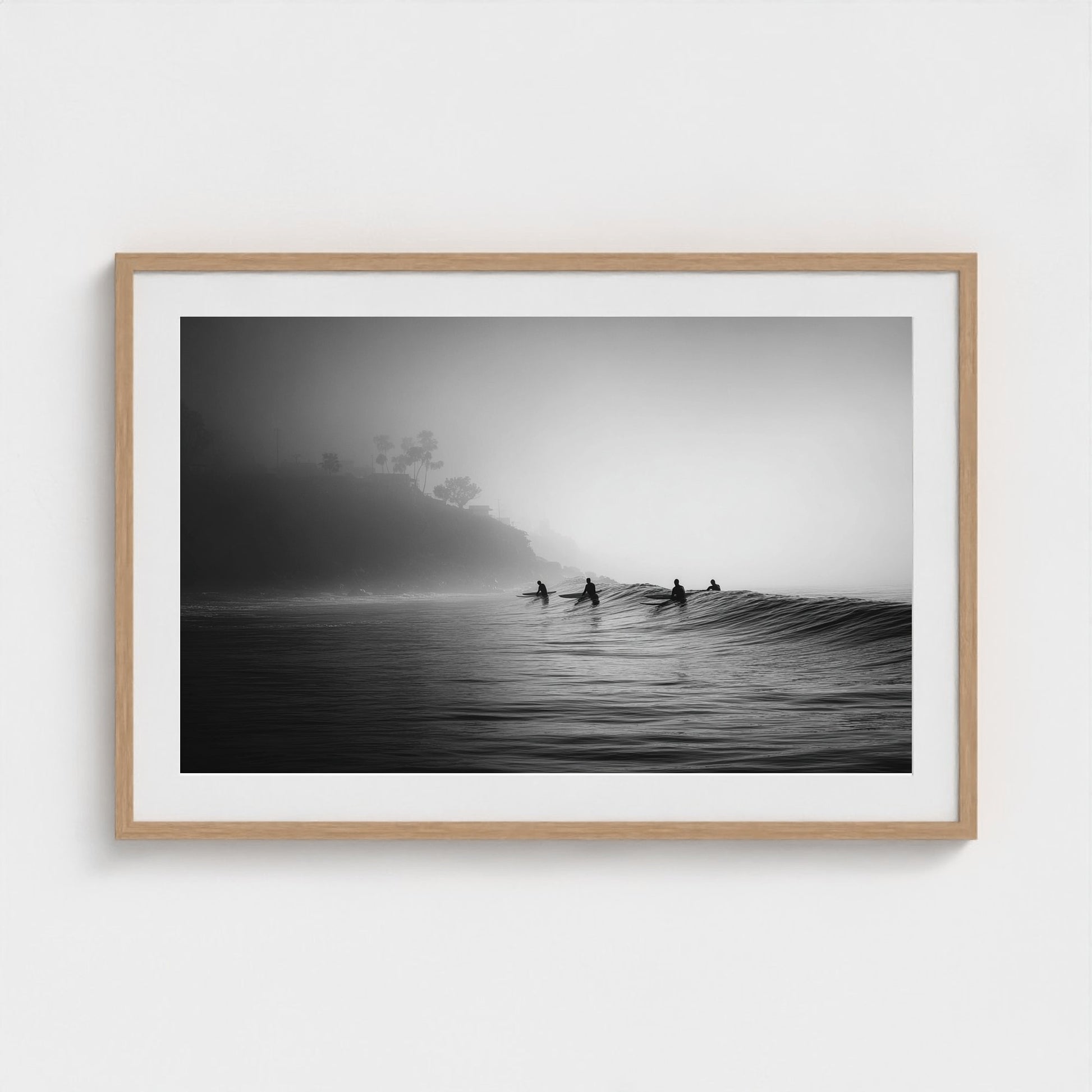 quiet-early-morning-surf-lineup-fog-rolling-acro 36x24-natural frame frame