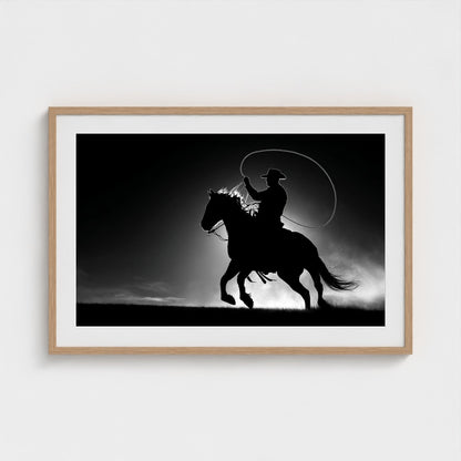 black-and-white-minimalist-realistic-cowboy-lass 36x24-natural frame frame