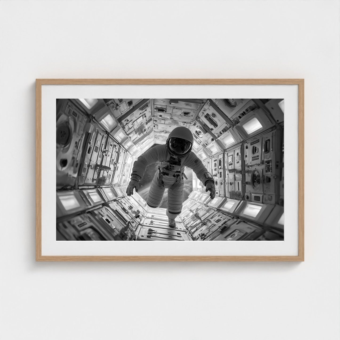 astronaut-floating-into-airlock-kubrick-one-poin 36x24-natural frame frame