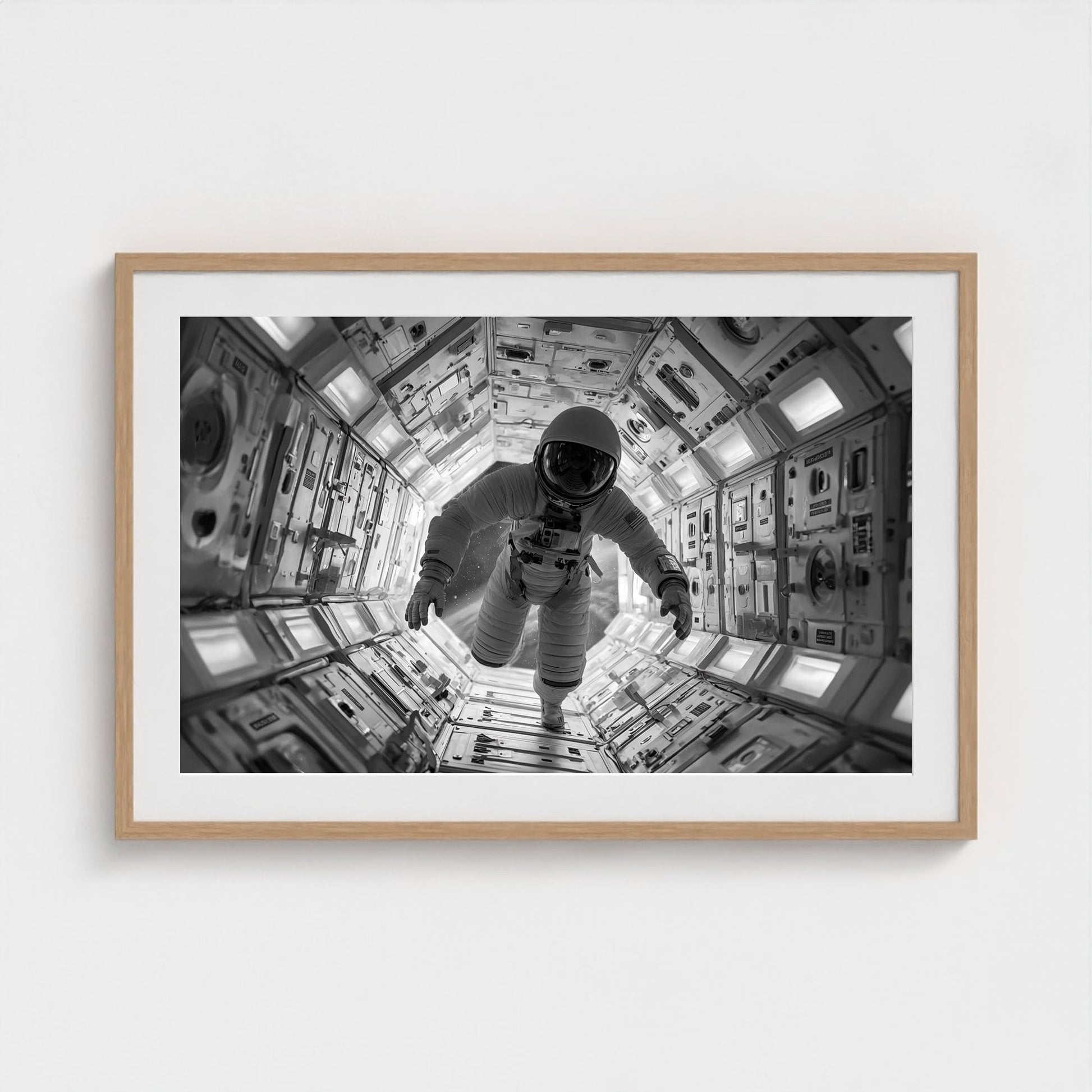 astronaut-floating-into-airlock-kubrick-one-poin 36x24-natural frame frame