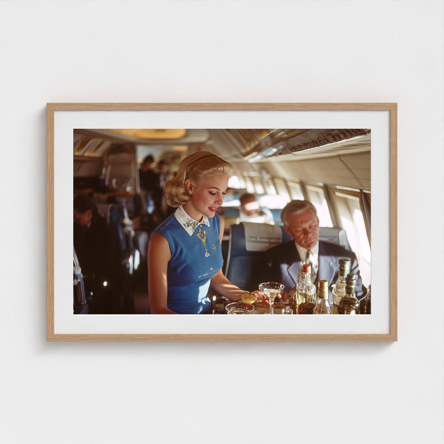 inside-pan-am-cabin-1958-glamorous-stewardess-se 36x24-natural frame frame