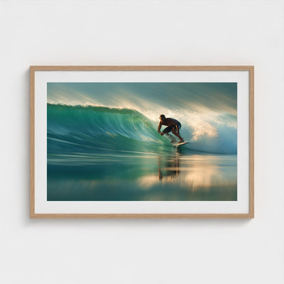 surfer-riding-clean-glassy-wave-blurred-motion-p 36x24-natural frame frame