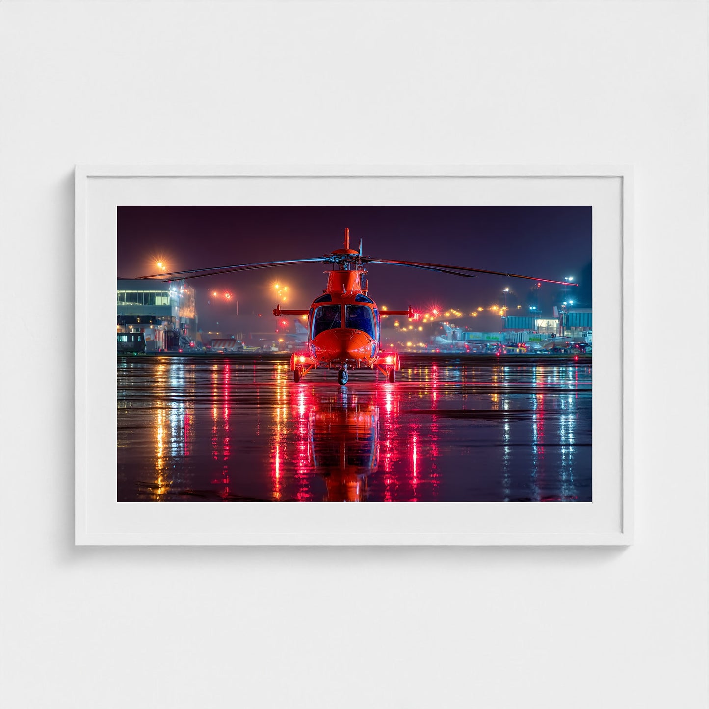 night-apron-with-reflections-wet-runway-reflecti 36x24-white frame frame