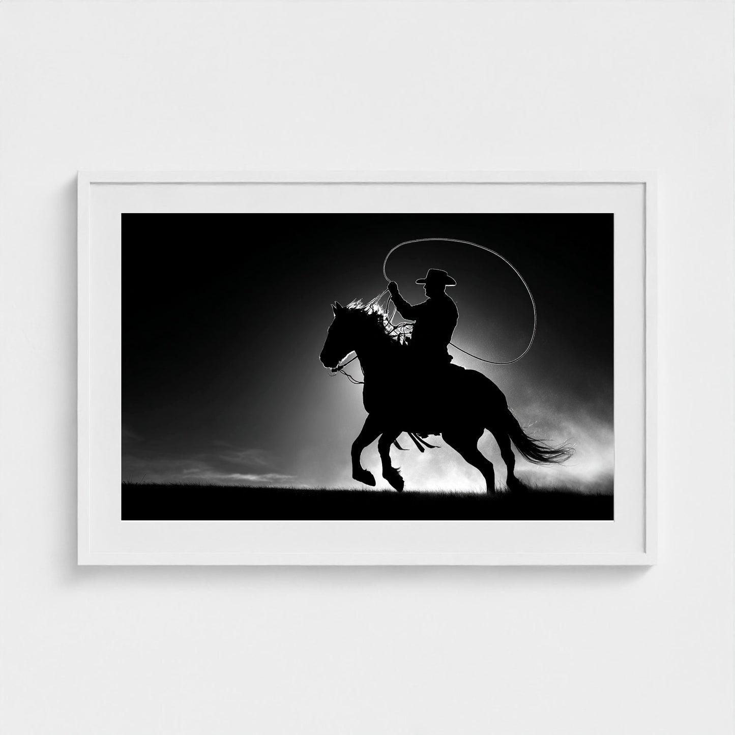 black-and-white-minimalist-realistic-cowboy-lass 36x24-white frame frame