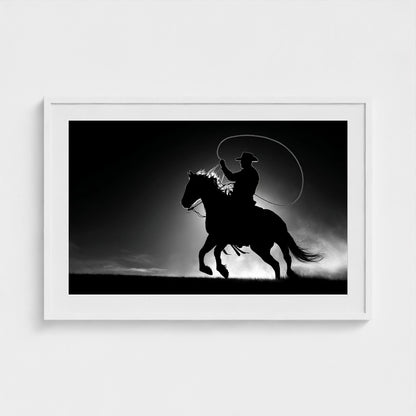 black-and-white-minimalist-realistic-cowboy-lass 36x24-white frame frame