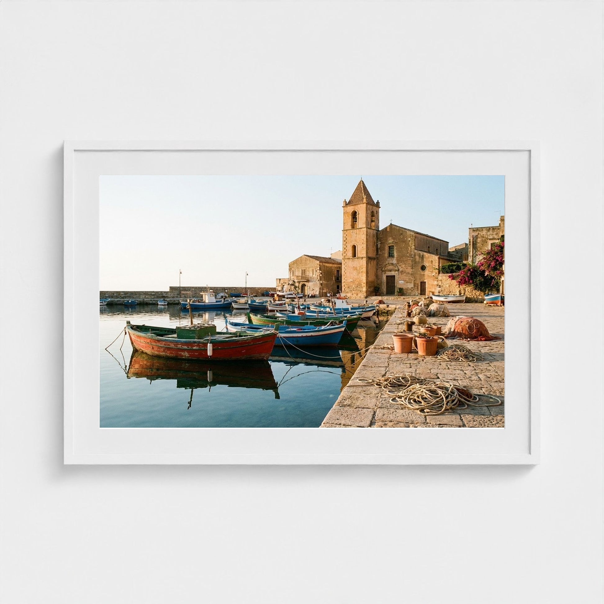 fishing-boats 36x24-white frame frame