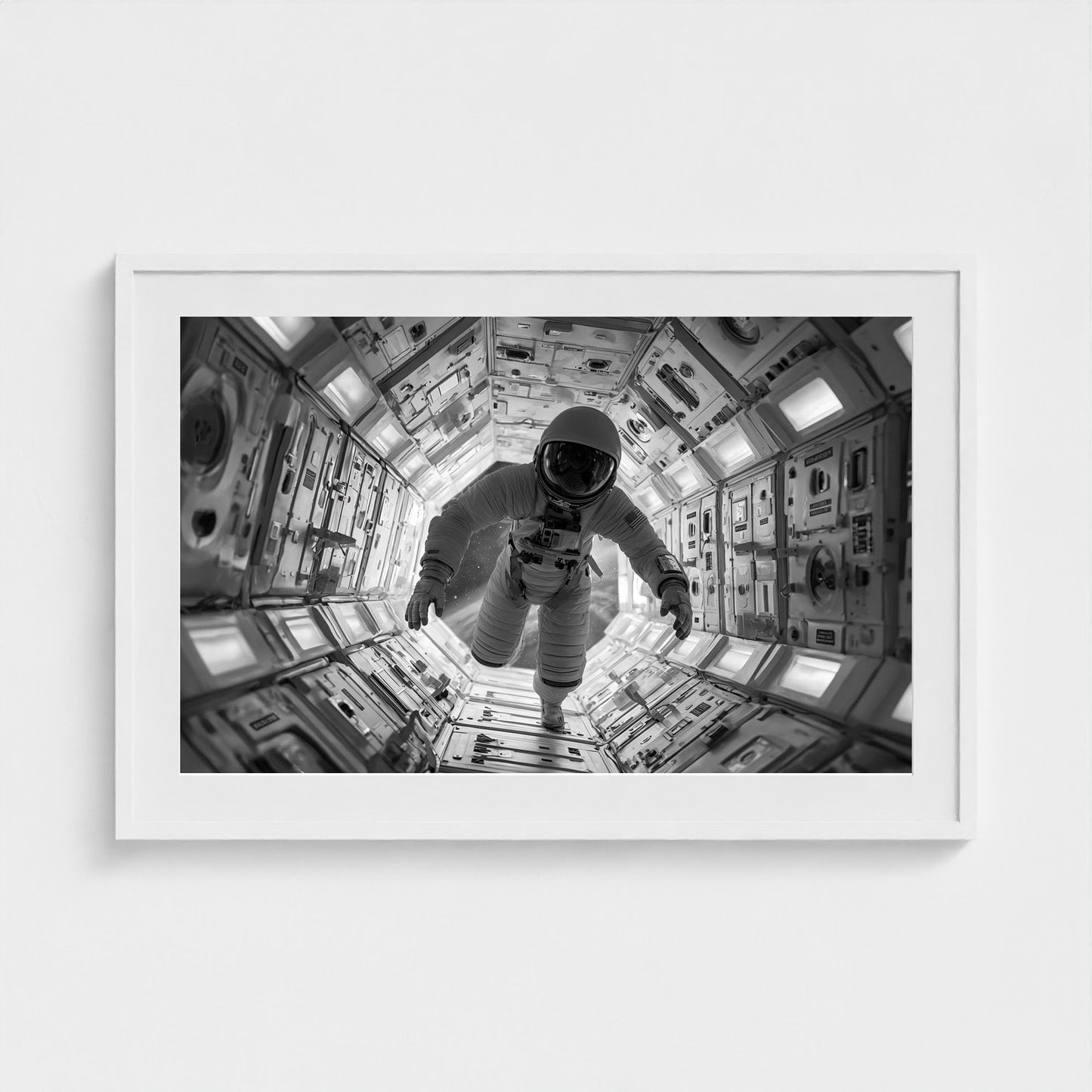 astronaut-floating-into-airlock-kubrick-one-poin 36x24-white frame frame
