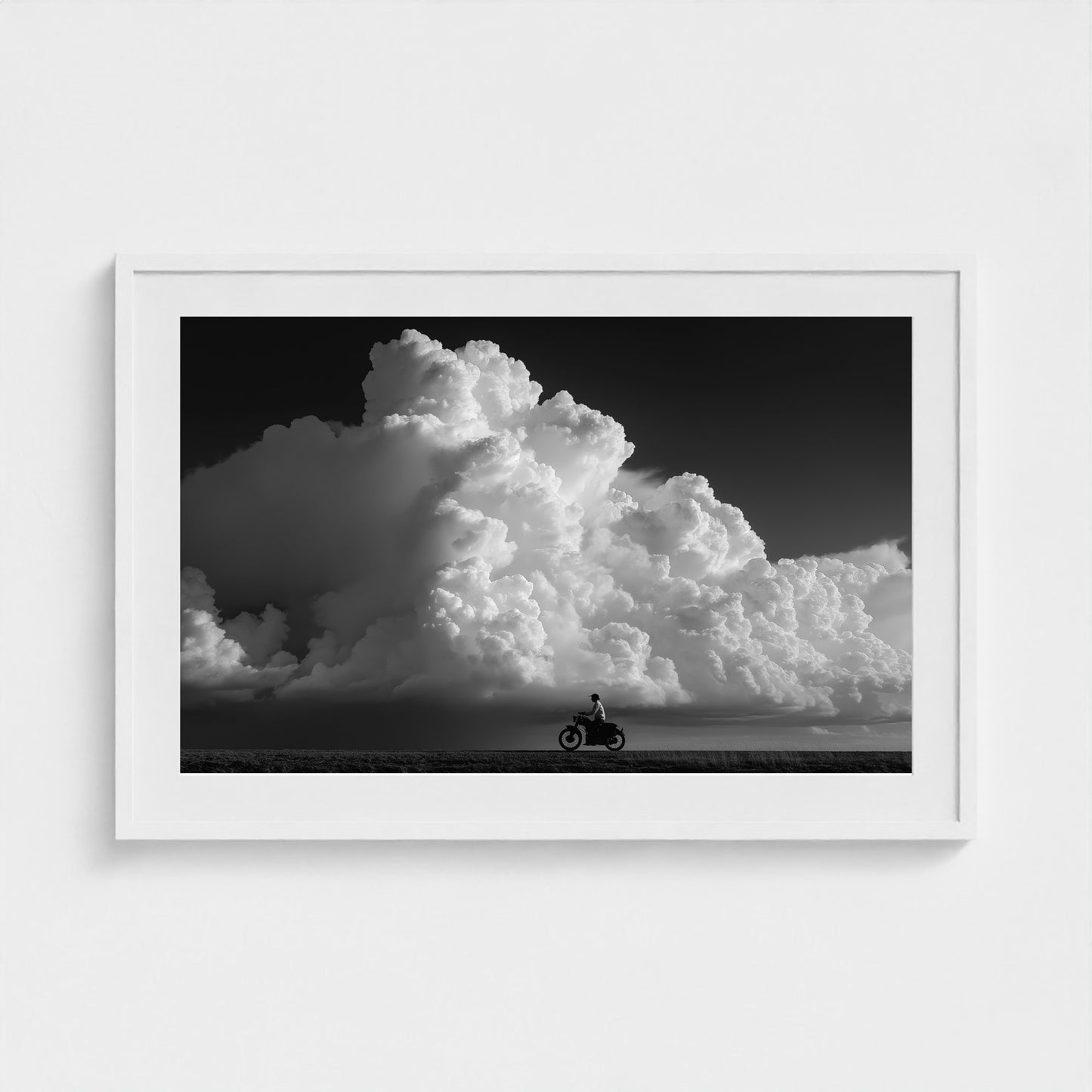 monochrome-thunderhead-build-up-distant-rider-bene-0d9ea2aa- 36x24-white frame frame