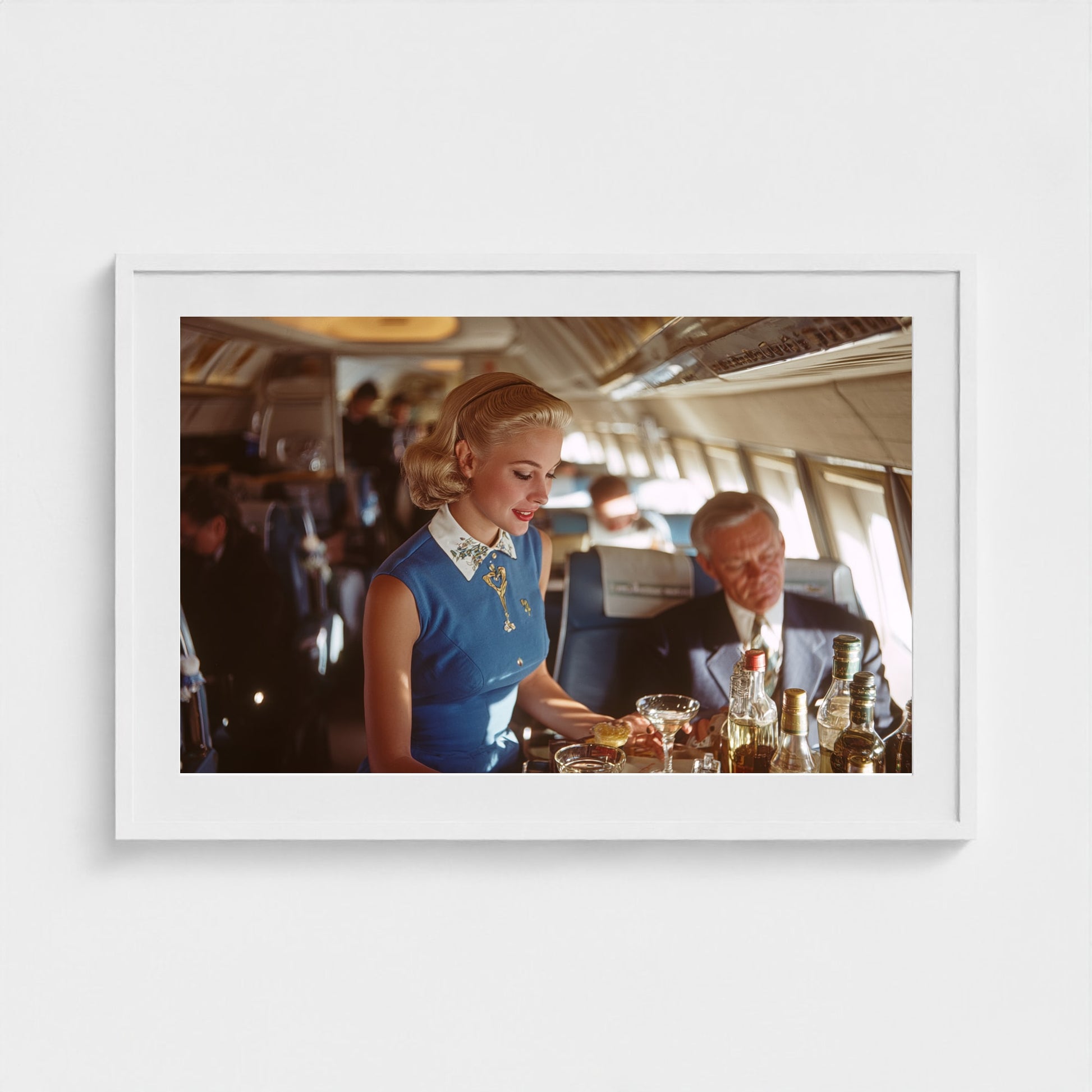 inside-pan-am-cabin-1958-glamorous-stewardess-se 36x24-white frame frame