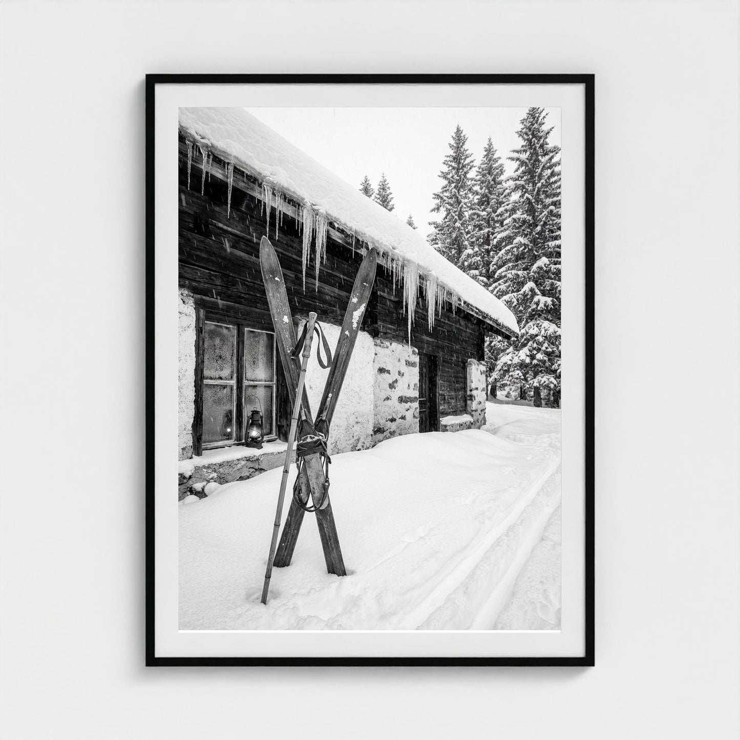 bw-gone-skiing 36x48-black frame frame