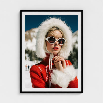 fashion-editorial-of-glamorous-woman-in-red-1960 36x48-black frame frame